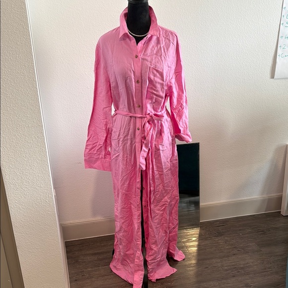 LOFT Bright Pink Button-Down Maxi Dress - Picture 2 of 4